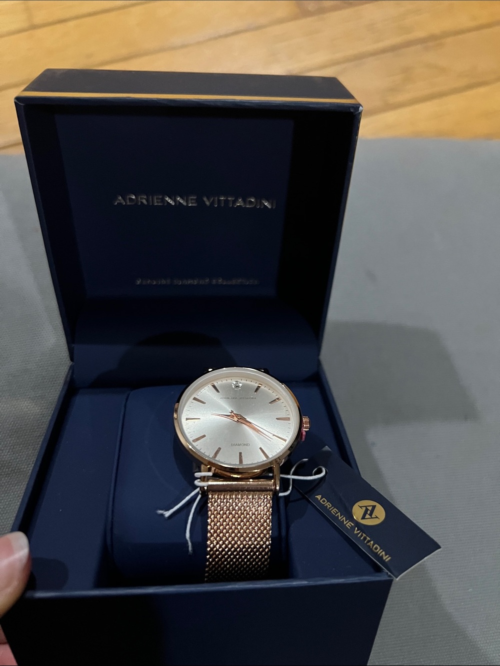 Adrienne Vittadini Rose Gold Mesh Bracelet Watch with Silver Dial